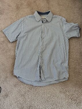 Bench Short Sleeve Button-Down Shirt - White and Navy Stripe